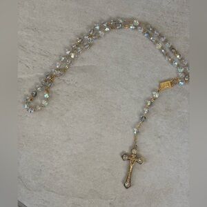 Elegant Gold Rosary Necklace AB crystal beads made in Roma